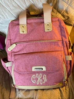 Personalized Pink Canvas Backpack Tote with Beige Trim